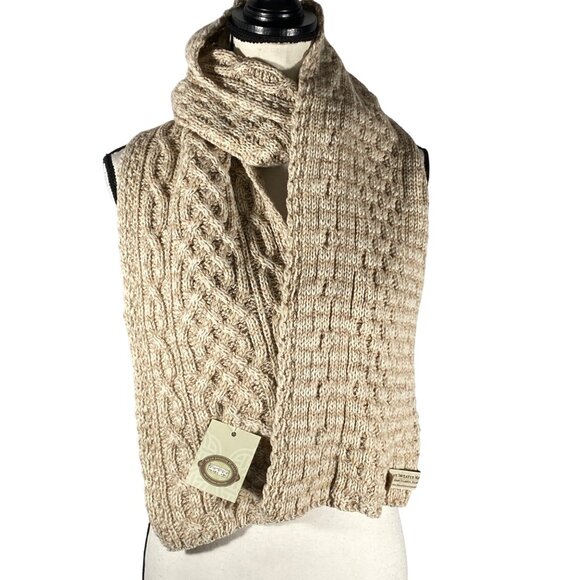 Aran Sweater Market Merino Wool Celtic Plaited Scarf chunky cable knit neutral - Picture 1 of 10